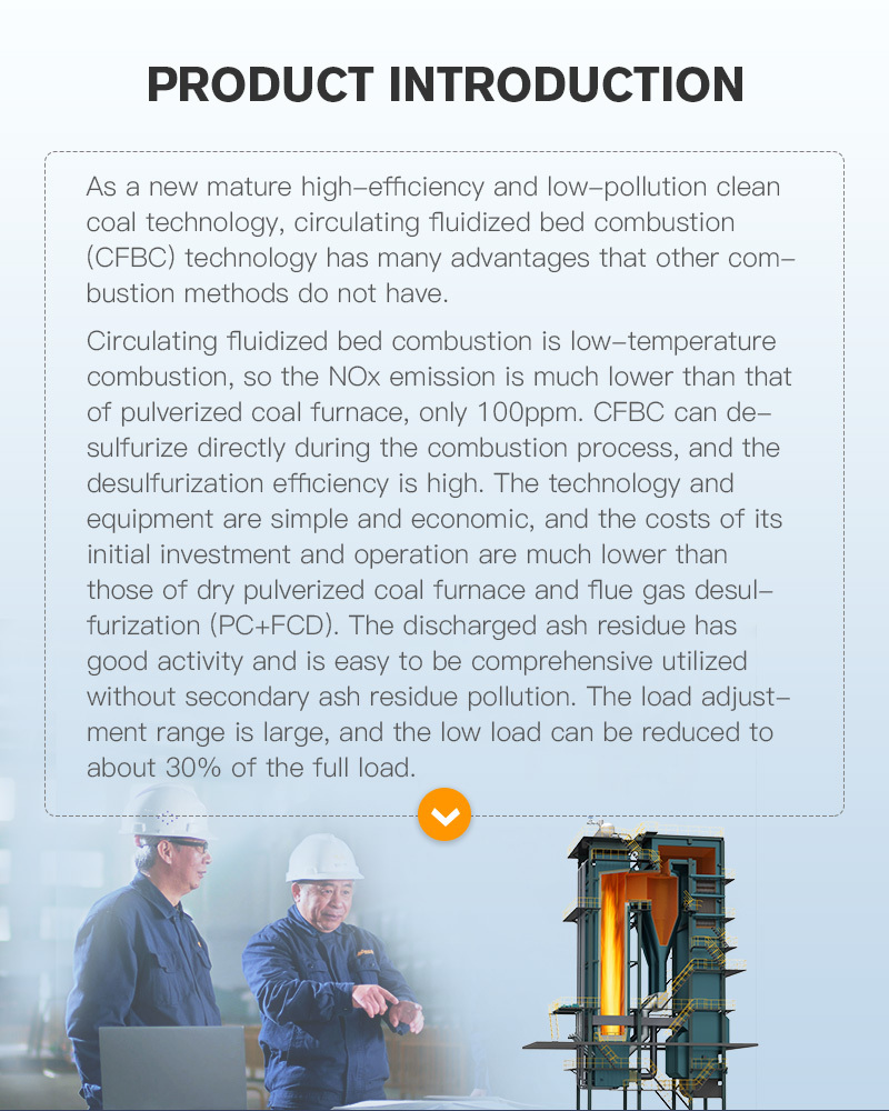CFB(circulating fluidized bed )coal-fired hot water boiler is energy conservation, low emissions, and thermal efficiency is higher than 80%, high level of automation